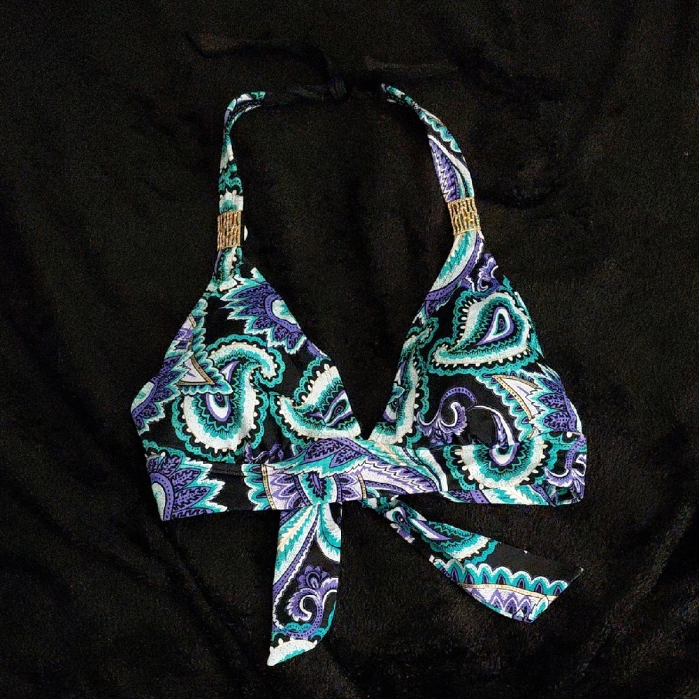 Tropical Escape Teal & Purple Paisley Halter Swim Top